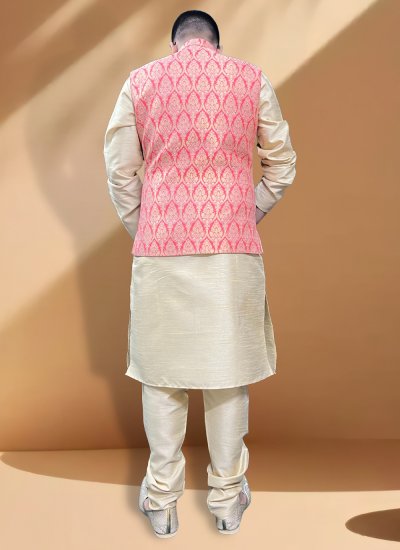 Nehru Jackets Fancy Jacquard in Pink