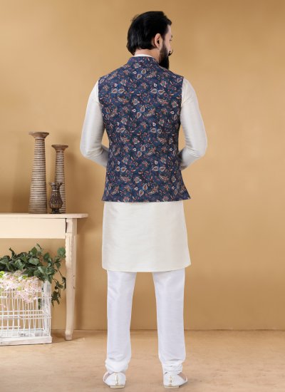 Nehru Jackets Printed Cotton in Blue