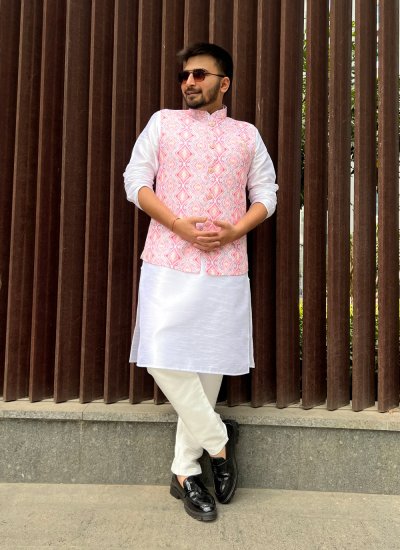 Nehru Jackets Printed Cotton in Pink