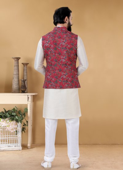Nehru Jackets Printed Cotton in Red