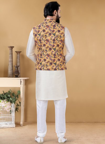 Nehru Jackets Printed Cotton in Yellow