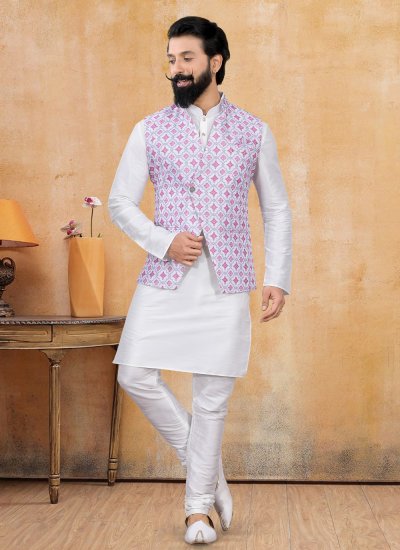 Nehru Jackets Printed Lucknowi in Pink
