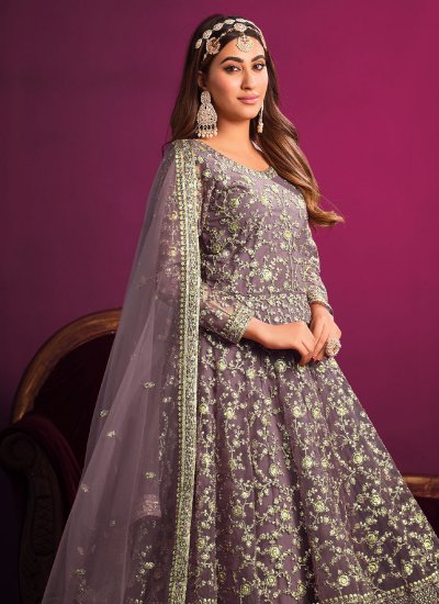 Net Anarkali Salwar Kameez in Purple