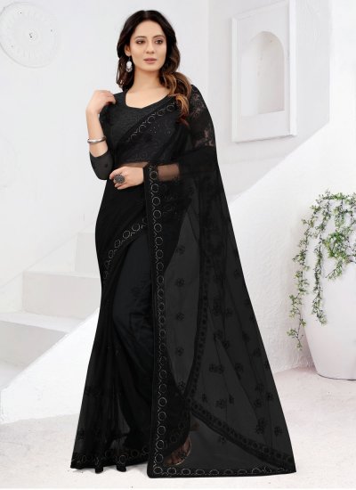 Net Contemporary Saree in Black