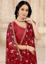 Net Contemporary Style Saree in Red