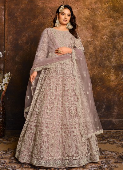 Net Designer Floor Length Salwar Suit in Lavender