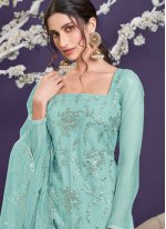 Net Designer Pakistani Salwar Suit in Blue