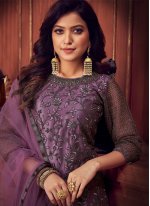 Net Designer Salwar Suit in Purple