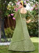 Net Embroidered A Line Lehenga Choli in Green
