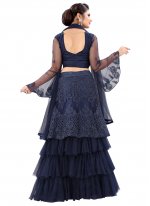 Net Embroidered A Line Lehenga Choli in Navy Blue