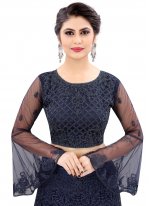 Net Embroidered A Line Lehenga Choli in Navy Blue