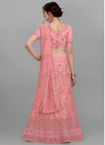 Net Embroidered A Line Lehenga Choli in Pink