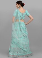 Net Embroidered A Line Lehenga Choli in Turquoise