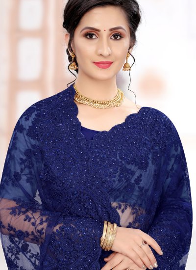 
                            Net Embroidered Blue Classic Saree