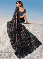 Net Embroidered Contemporary Saree in Black