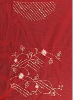 Net Embroidered Contemporary Saree in Red