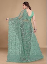 Net Embroidered Green Classic Saree