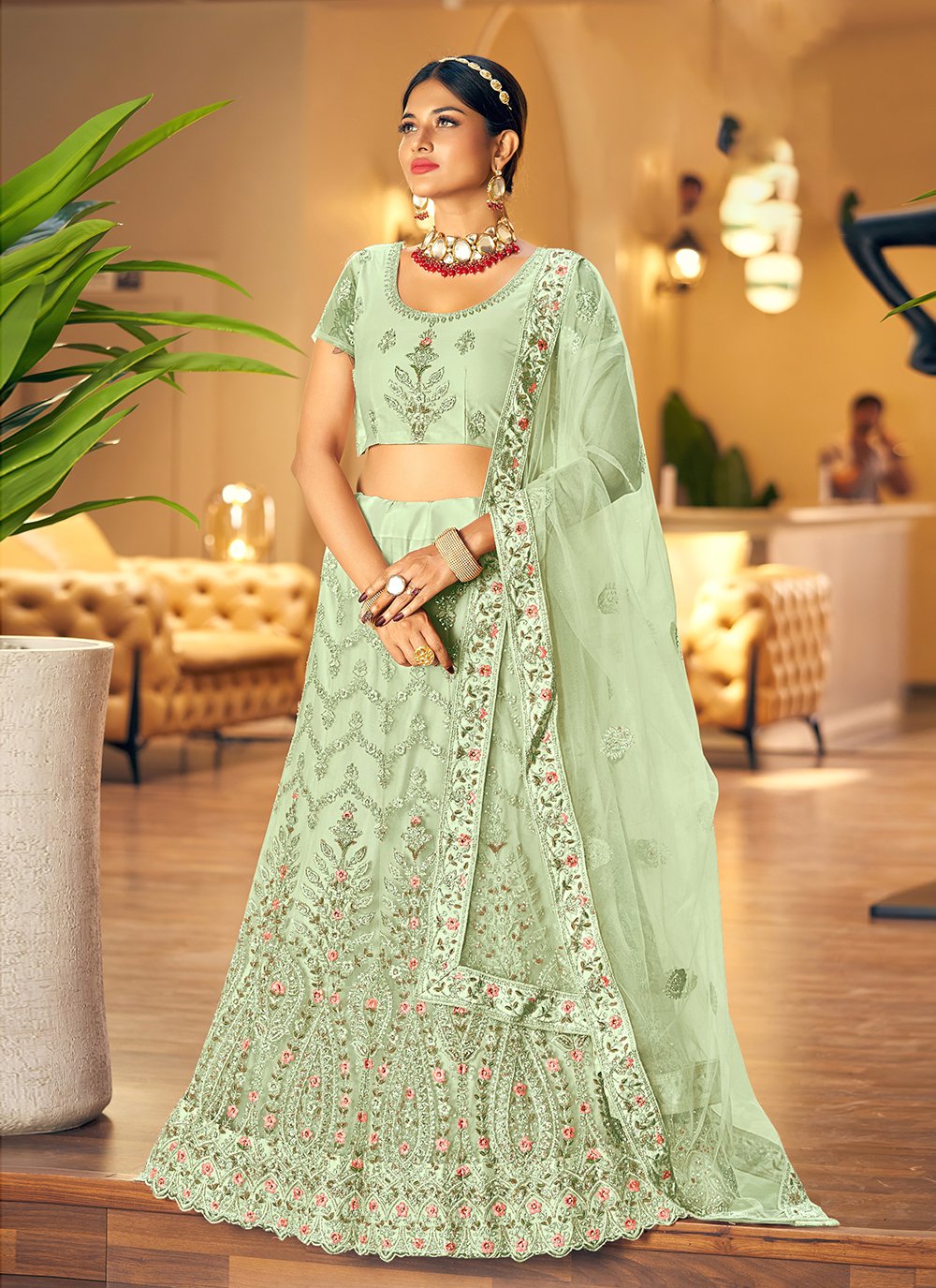 Buy Embroidered Lehenga - Light Green Sequence Embroidery Lehenga Choli