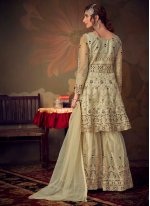 Net Embroidered Palazzo Suit in Cream