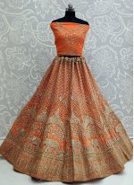 Net Embroidered Trendy Lehenga Choli in Orange