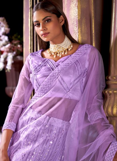 Net Embroidered Trendy Lehenga Choli in Purple