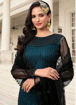Net Embroidered Trendy Salwar Suit in Teal