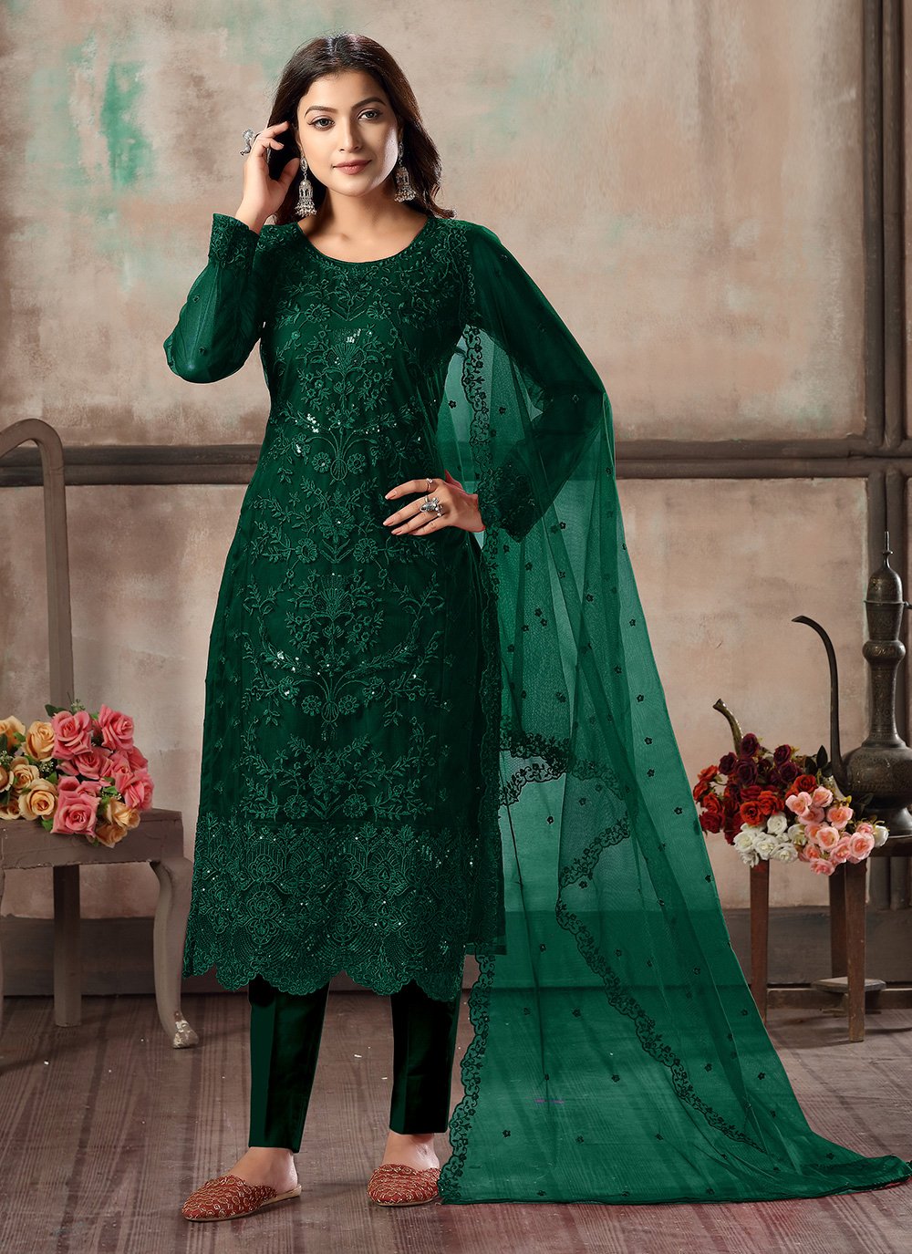 Full Sleeve Green Ladies Party Wear Long Suit Lehenga at Rs 17000 in Delhi