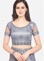 Net Grey Embroidered Lehenga Choli