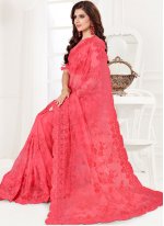 Net Hot Pink Resham Traditional Designer Saree