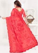 Net Hot Pink Resham Traditional Designer Saree
