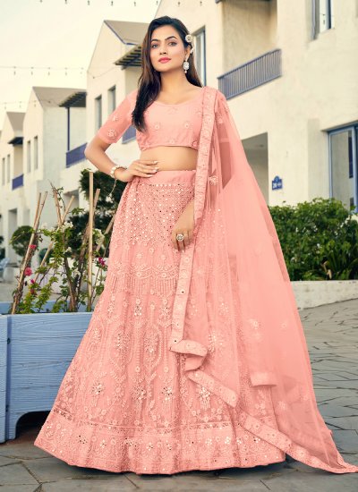 FABPIXEL Blue & Peach-Coloured Embroidered Sequinned Shibori Semi-Stitched  Lehenga & Unstitched Blouse With - Absolutely Desi