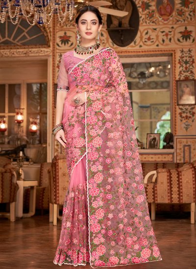 Net Pink Contemporary Saree