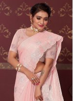 Net Pink Embroidered Classic Saree