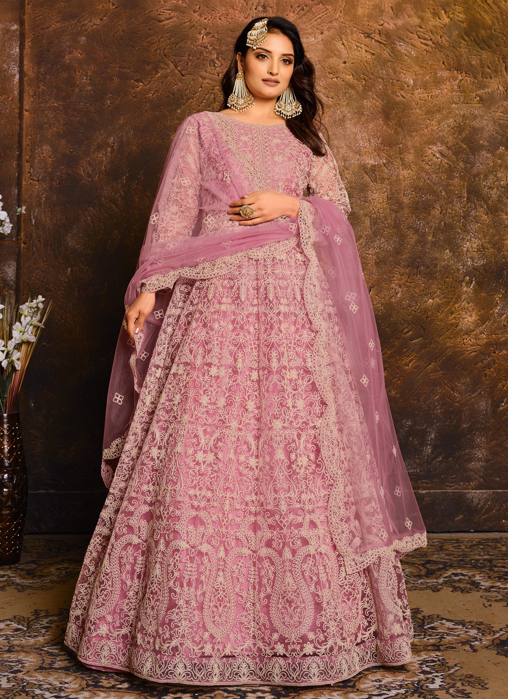 Buy Front Slit Carnation Pink Anarkali - Wedding Wear Anarkali Suit –  Empress Clothing