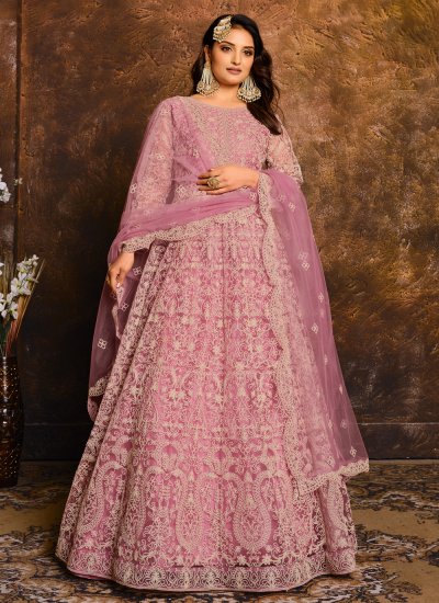 Net Pink Floor Length Anarkali Suit