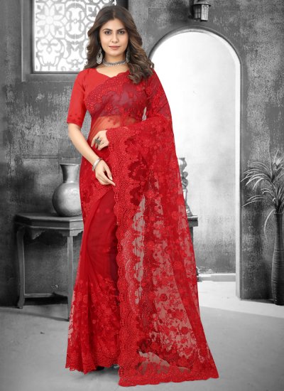 Net Red Designer Saree