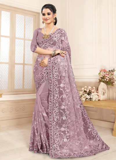 Net Resham Classic Saree in Lavender