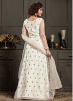 Net Resham Designer Floor Length Salwar Suit in White
