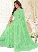Net Resham Designer Traditional Saree in Green