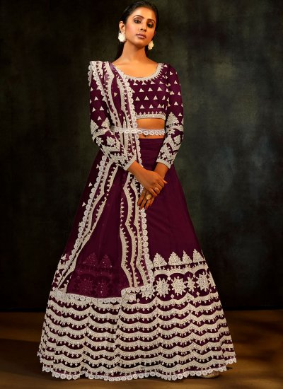 Net Sequins Lehenga Choli in Purple