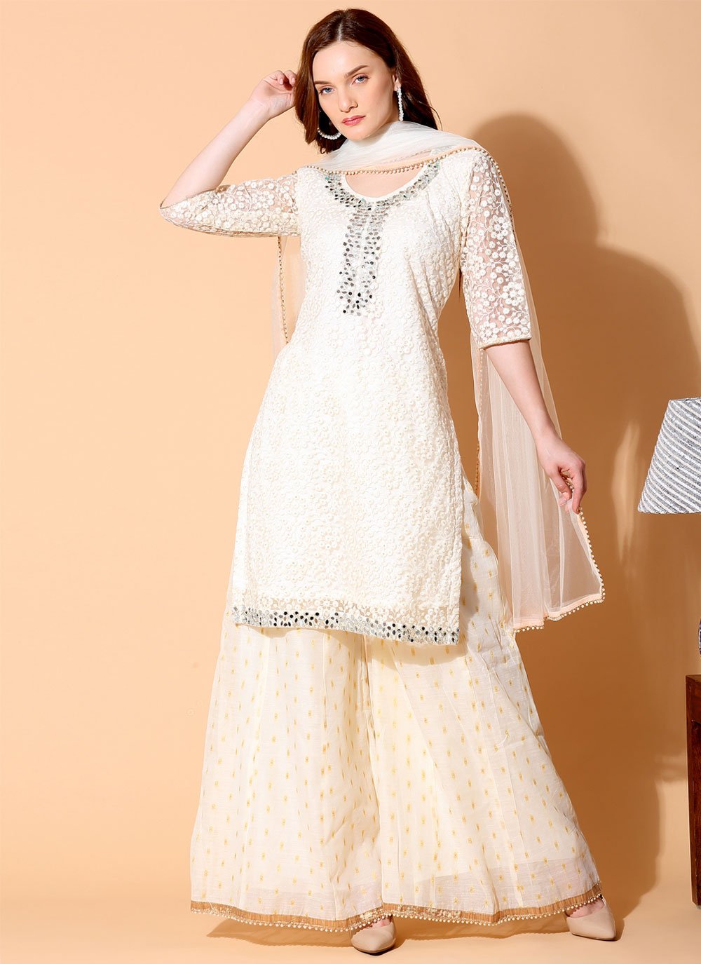 Buy Designer Suits - White Lucknowi Embroidery Traditional Salwar Suit At  Hatkay
