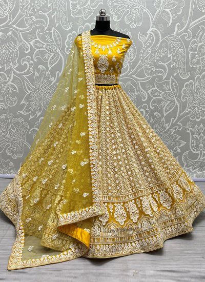 Net Sequins Yellow Designer Lehenga Choli