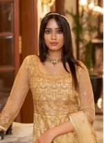 Net Yellow Embroidered Floor Length Anarkali Salwar Suit