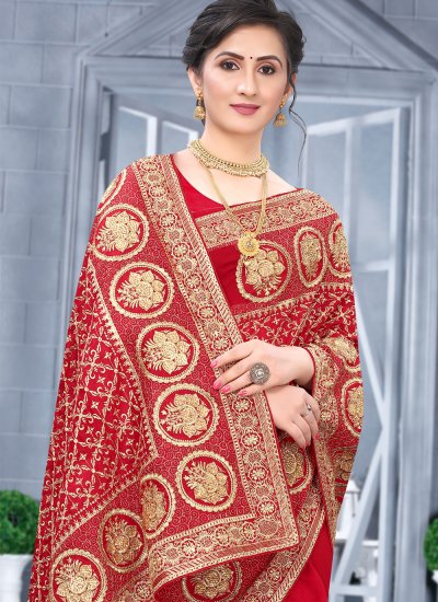 Nice Embroidered Red Traditional Designer Saree