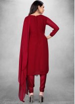 Nice Georgette Red Embroidered Straight Salwar Kameez