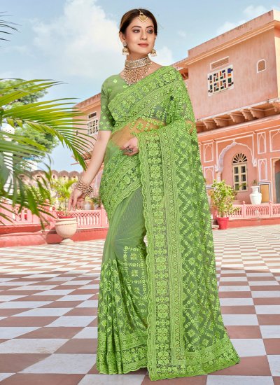 Nice Green Resham Net Trendy Saree