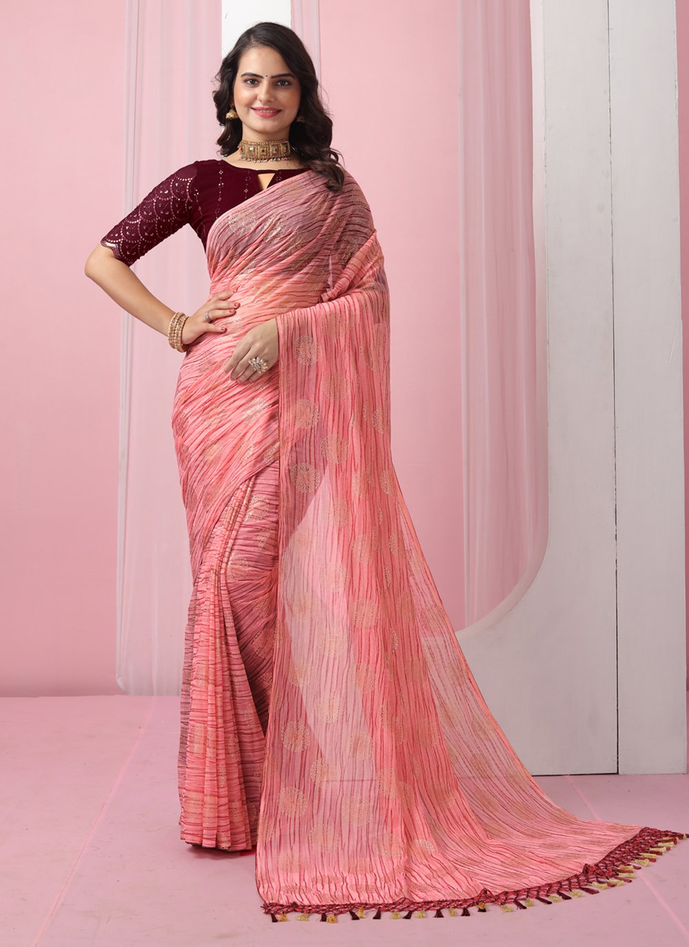 Peach Color Designer Saree