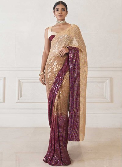 Noble Cream and Maroon Georgette Shaded Saree