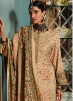 Noble Digital Print Pashmina Beige Designer Pakistani Salwar Suit