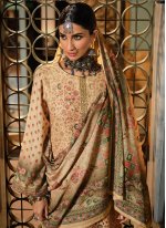 Noble Digital Print Pashmina Beige Designer Pakistani Salwar Suit